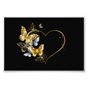Herz mit goldenen Schmetterlingen Fotodruck