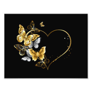 Herz mit goldenen Schmetterlingen Fotodruck