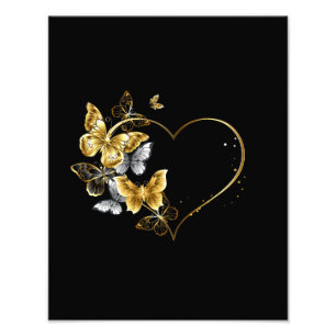 Herz mit goldenen Schmetterlingen Fotodruck