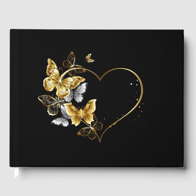Herz mit goldenen Schmetterlingen Gästebuch (Vorderseite)