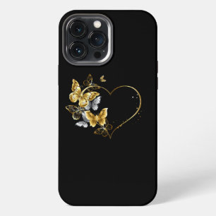 Herz mit goldenen Schmetterlingen iPhone 13 Pro Max Hülle