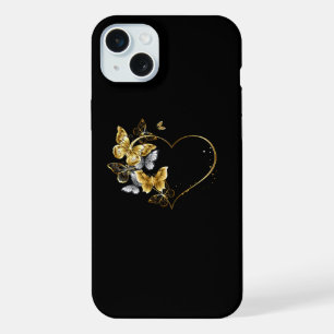 Herz mit goldenen Schmetterlingen iPhone 15 Plus Hülle