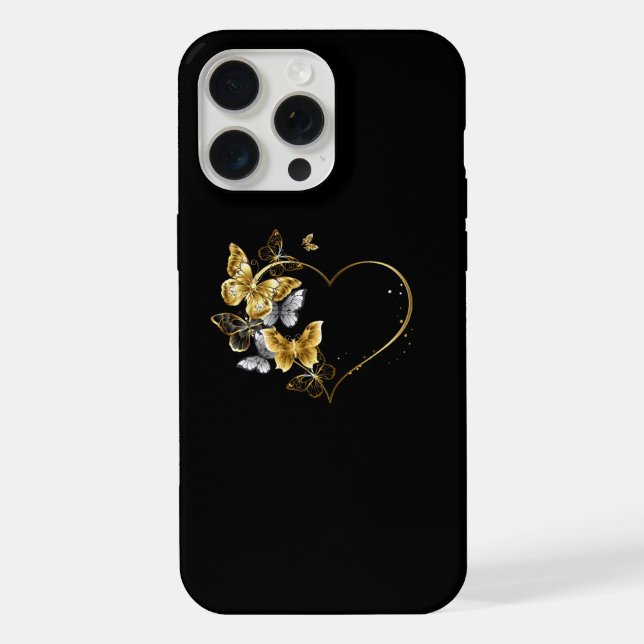 Herz mit goldenen Schmetterlingen iPhone 15 Pro Max Hülle (Rückseite)