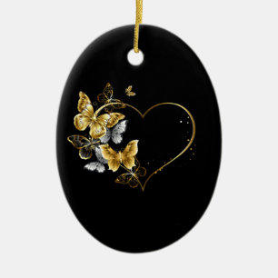 Herz mit goldenen Schmetterlingen Keramik Ornament