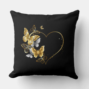 Herz mit goldenen Schmetterlingen Kissen