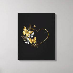 Herz mit goldenen Schmetterlingen Leinwanddruck