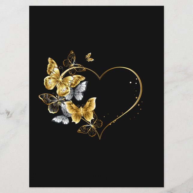 Herz mit goldenen Schmetterlingen Menükarte (Vorderseite)