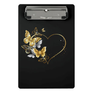Herz mit goldenen Schmetterlingen Mini Klemmbrett