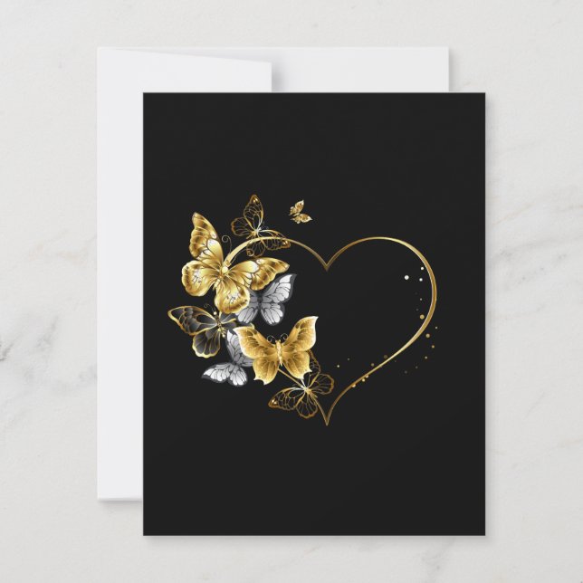 Herz mit goldenen Schmetterlingen Mitteilungskarte (Vorderseite)