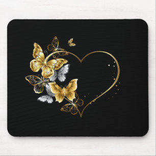 Herz mit goldenen Schmetterlingen Mousepad