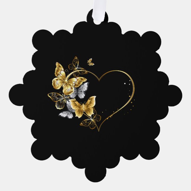 Herz mit goldenen Schmetterlingen Ornament Karte (Vorderseite)