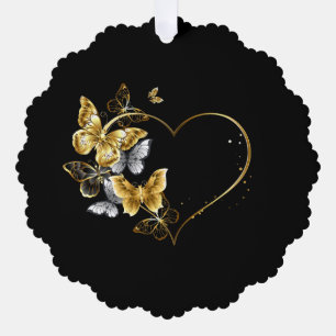 Herz mit goldenen Schmetterlingen Ornament Karte