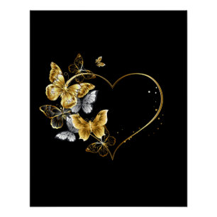 Herz mit goldenen Schmetterlingen Poster