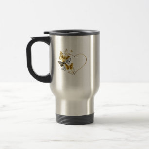 Herz mit goldenen Schmetterlingen Reisebecher