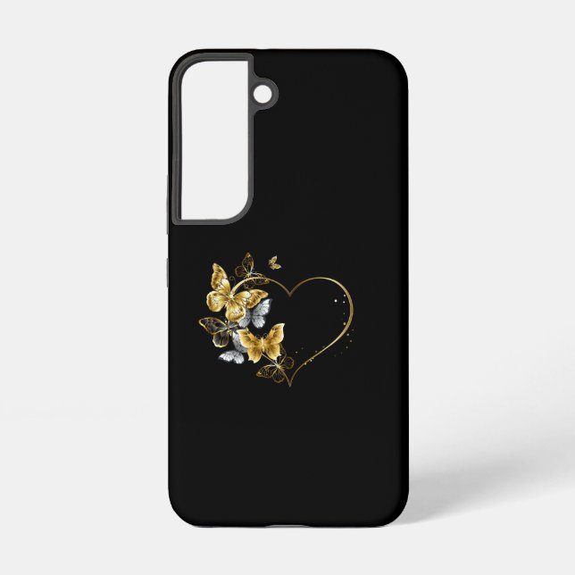 Herz mit goldenen Schmetterlingen Samsung Galaxy Hülle (Rückseite)