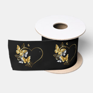 Herz mit goldenen Schmetterlingen Satinband