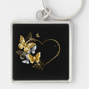 Herz mit goldenen Schmetterlingen Schlüsselanhänger