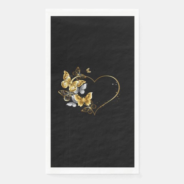 Herz mit goldenen Schmetterlingen Serviette (Vorderseite)