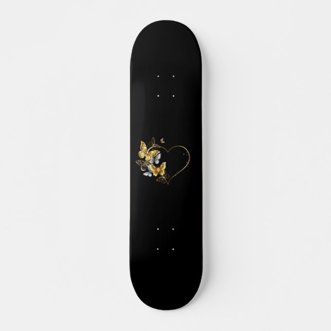 Herz mit goldenen Schmetterlingen Skateboard (Vorne)