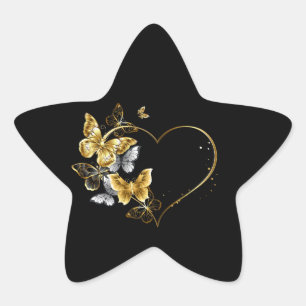 Herz mit goldenen Schmetterlingen Stern-Aufkleber
