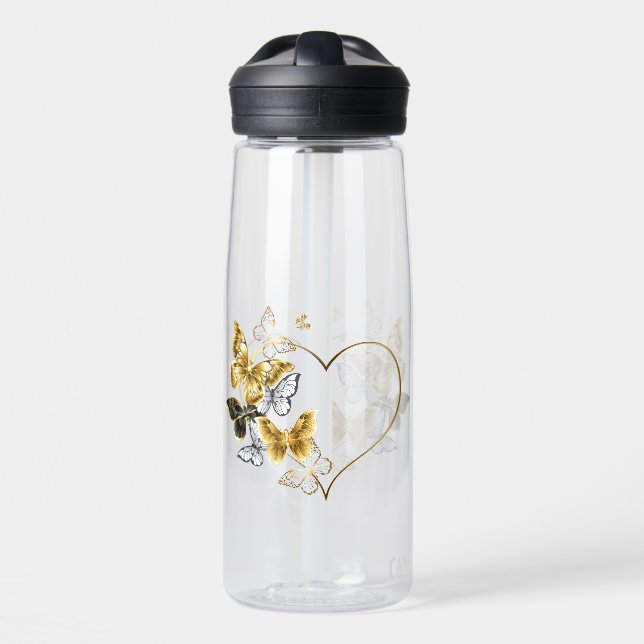 Herz mit goldenen Schmetterlingen Trinkflasche (Vorne)