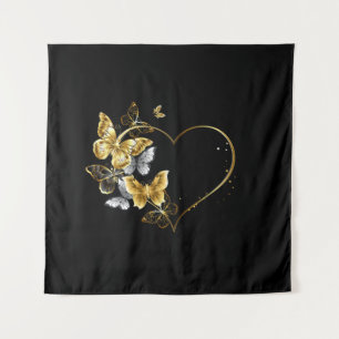 Herz mit goldenen Schmetterlingen Wandteppich