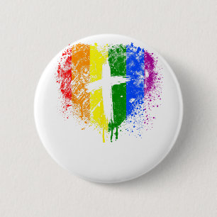 Herz mit Kreuz, Gay Pride, christlich religiös Button