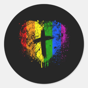 Herz mit Kreuz-Gay Pride Christlich religiös Runder Aufkleber