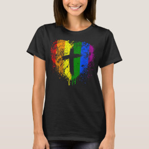 Herz mit Kreuz, Gay Pride, Christlich religiös  T-Shirt