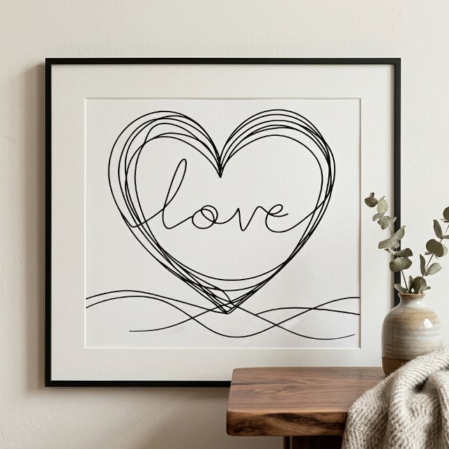 Herz mit "Liebe" in Continuous Line Art Fotodruck (Heart with Love Continuous Line Art Design. Photo Print)