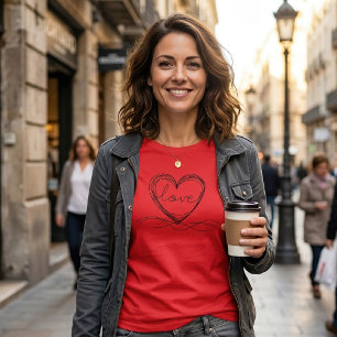 Herz mit Liebe Kontinuierliches Linienkunst-Design T-Shirt