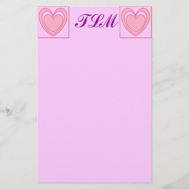 Herz Mit Monogramm Stationery Briefpapier (Vorderseite)