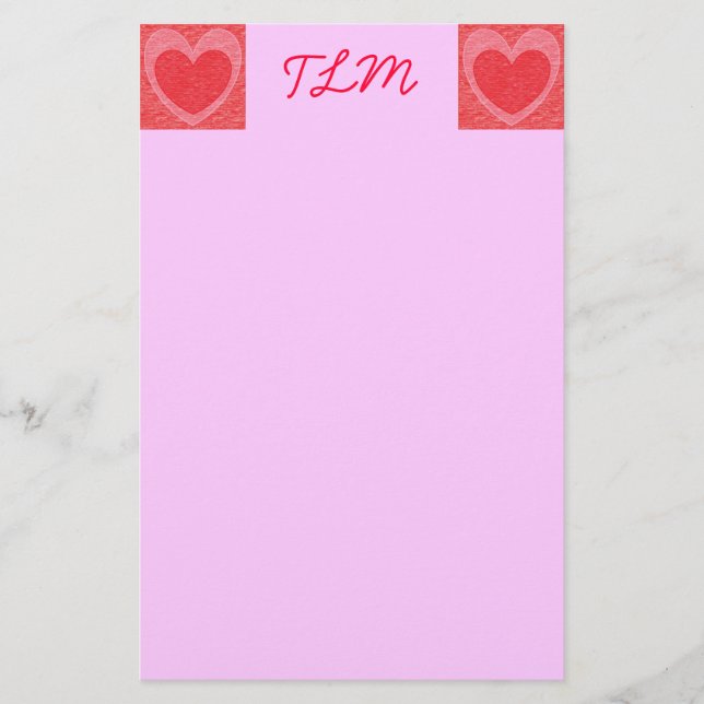 Herz Mit Monogramm Stationery Briefpapier (Vorderseite)