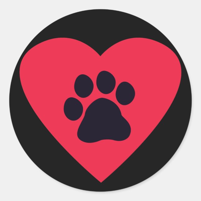 Herz mit Paw Print Runder Aufkleber (Vorderseite)