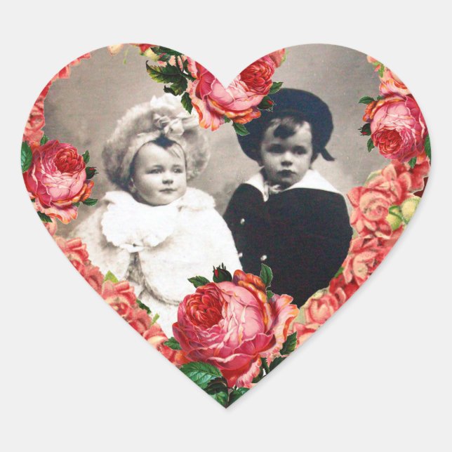 HERZ MIT PINK ROSES WEDD FOTO TEMPLATE Herz-Aufkleber (Vorderseite)