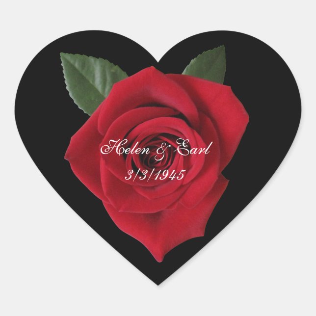 Herz mit Rose-Aufkleber-Etikett Herz-Aufkleber (Vorderseite)