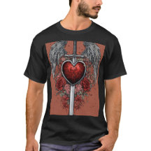 Herz mit Schwert dunkler T - Shirt für Männer