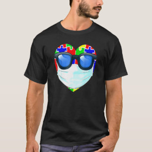 Herz Mit Sonnenbrille Und Maske Autismus-Bewusstse T-Shirt