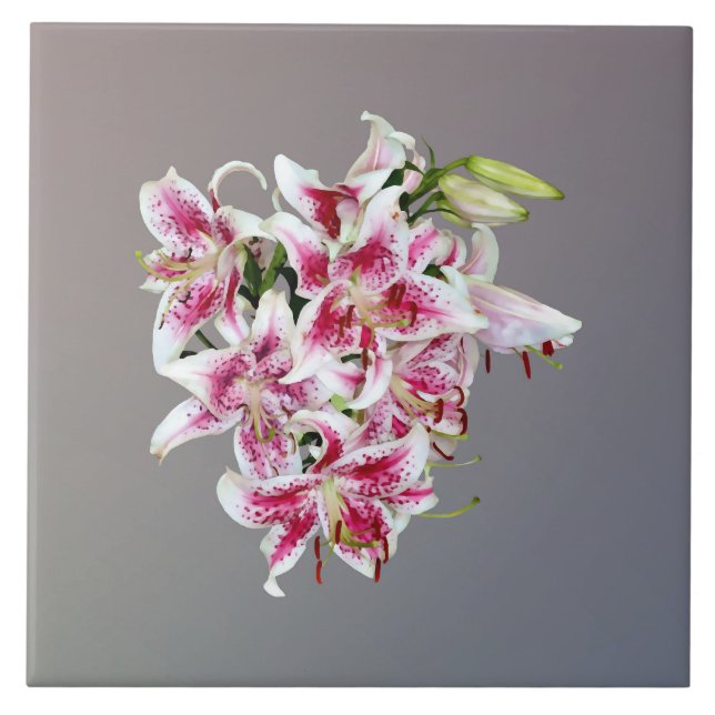 Herz mit Stargazer Lilies Fliese (Vorderseite)