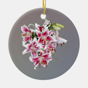 Herz mit Stargazer Lilies Keramik Ornament