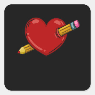 Herz mit Stift Liebe Zeichnend Zeichnend Künstler Quadratischer Aufkleber