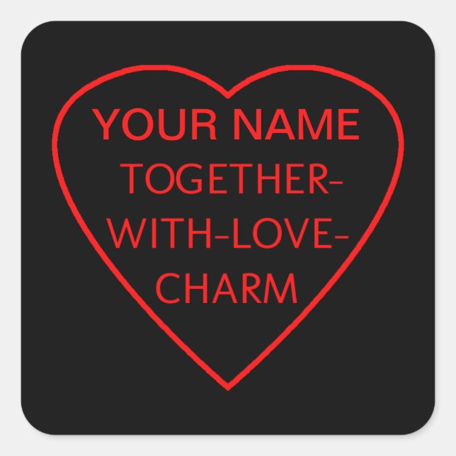 Herz mit TOGETHER-WITH-LIEBE-CHARM-Switchwords Quadratischer Aufkleber (Vorderseite)