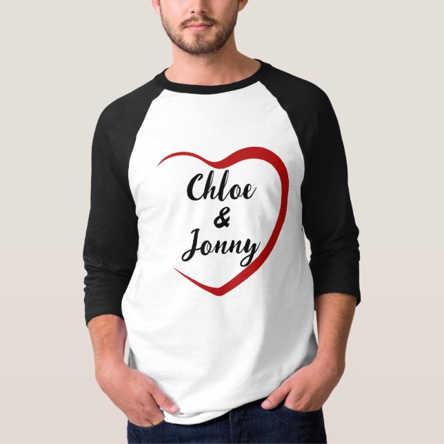 Herz mit zwei Namen personalisieren T-Shirt (Vorderseite)