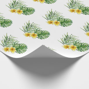 Herz Modern Gelbe Tropische Blumen Geschenkpapier