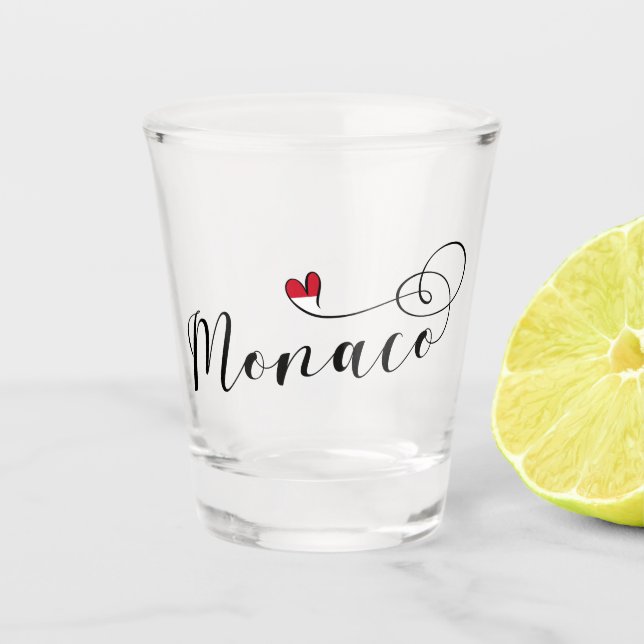 Herz Monaco, Monaco Flagge, i-Liebe Monaco Schnapsglas (Vorderseite)