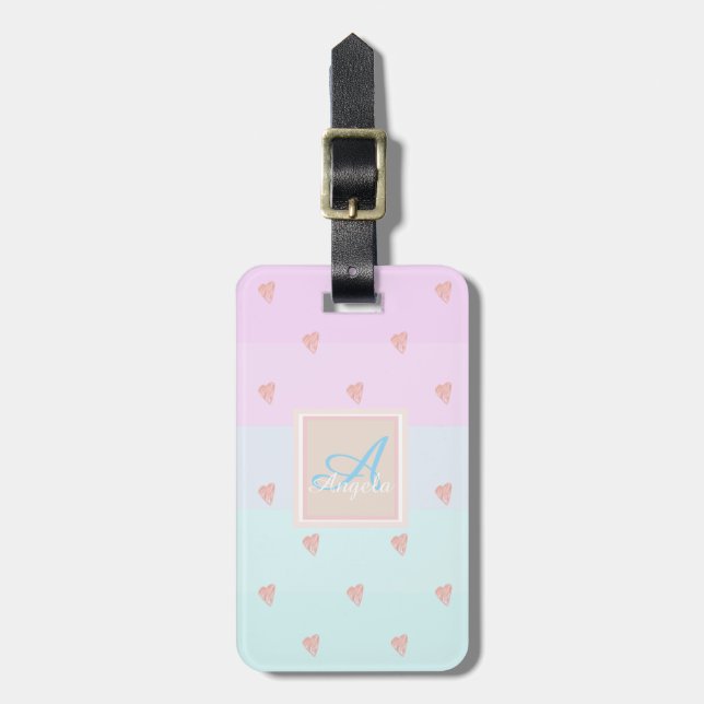 Herz, Monogram, Ombre Stripte Personalisiert Gepäckanhänger (Vorderseite vertikal)