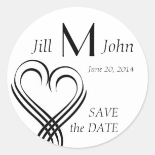 Herz-Monogramm-Namen Save-the-Date-Aufkleber Runder Aufkleber
