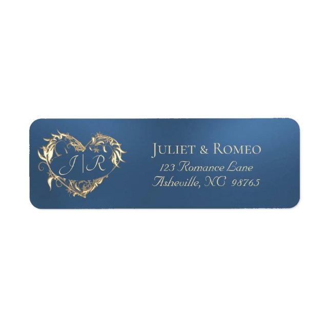 Herz-Monogramm-Rücksendeadresse - Blau (Vorne)