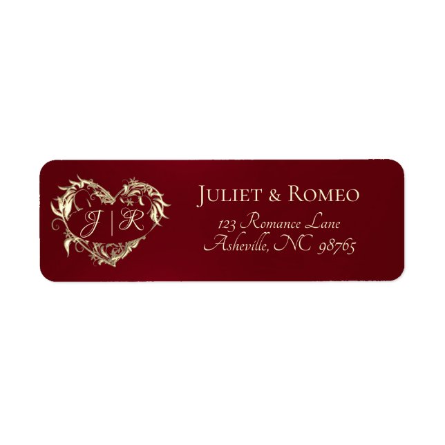 Herz-Monogramm-Rücksendeadresse - Rot (Vorne)