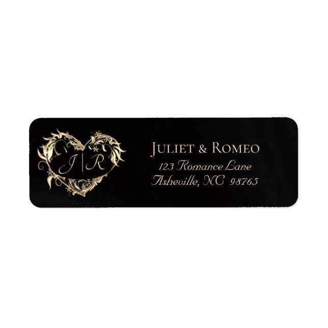 Herz-Monogramm-Rücksendeadresse - Schwarz (Vorne)